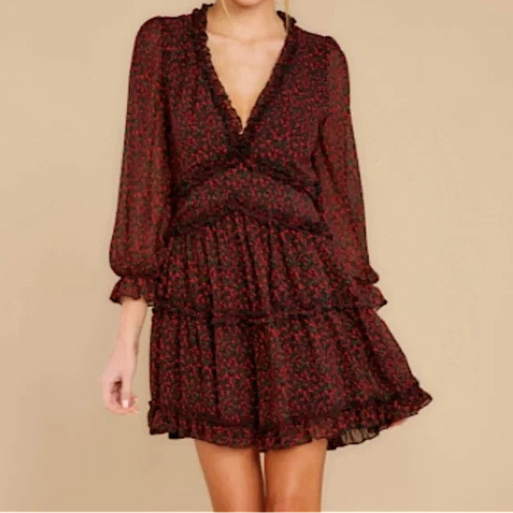 (New with Tags) Row A Floral Ruffle Long Sleeve Mini Dress
